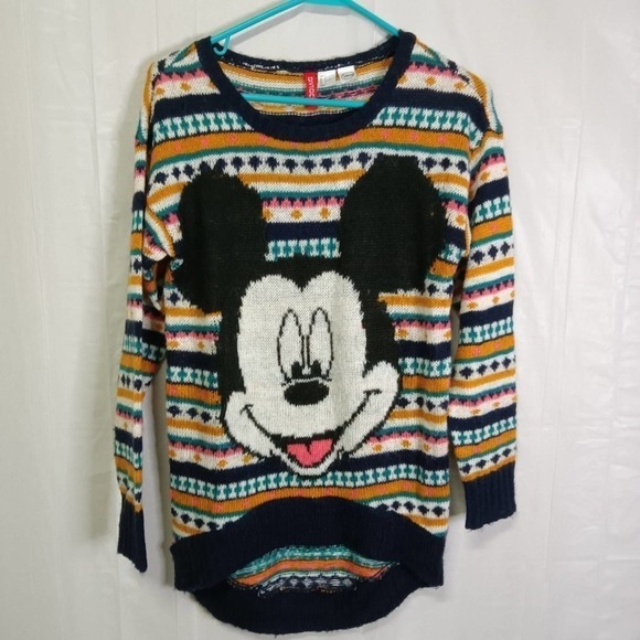 DIVIDED By H & M Disney Mickey Mouse Mohair Blend Striped Sweater Pullover Sz 2 - Picture 1 of 8